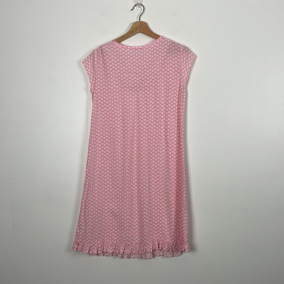 Miss Elaine nightgown women Small cap sleeve pullover pink V neck ruffle bottom - Picture 4 of 8
